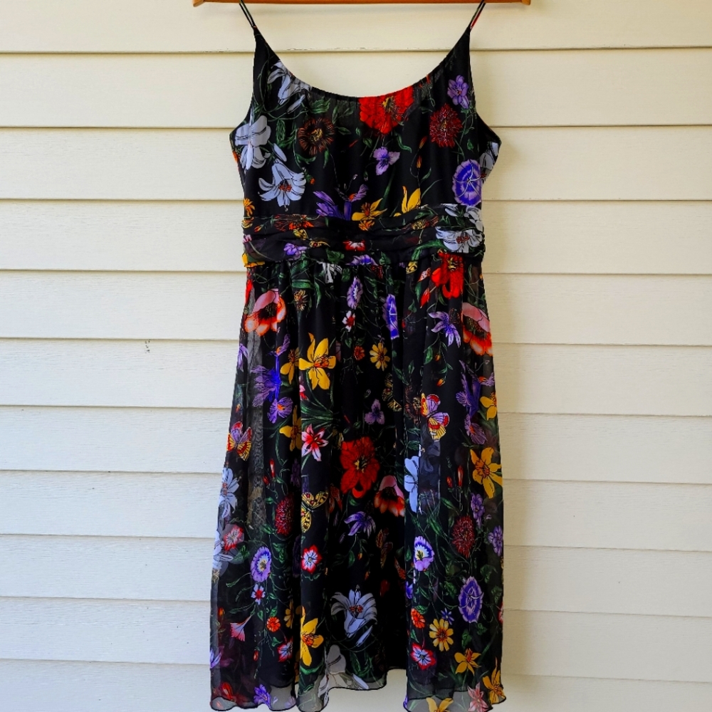 Evelyn Floral Black Spaghetti Strap Ruffle Flowy Casual Dress Size 8